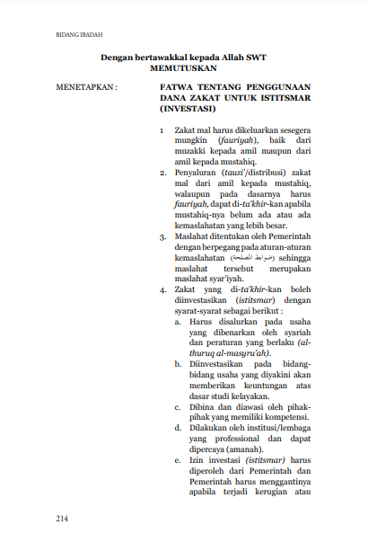 Penggunaan Dana Zakat Untuk Istismar (Investasi)